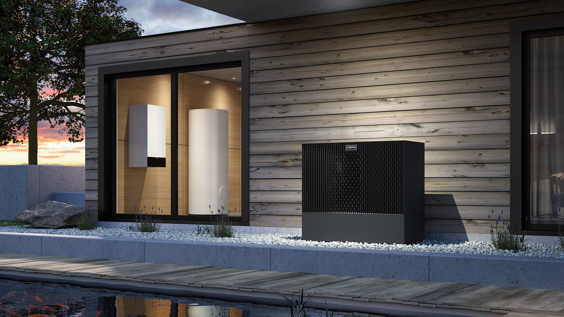Viessmann Wärmepumpe vor modernem Haus